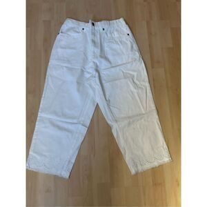 NEW CROPPED PANTS EYELET TRIM WHITE COTTON M